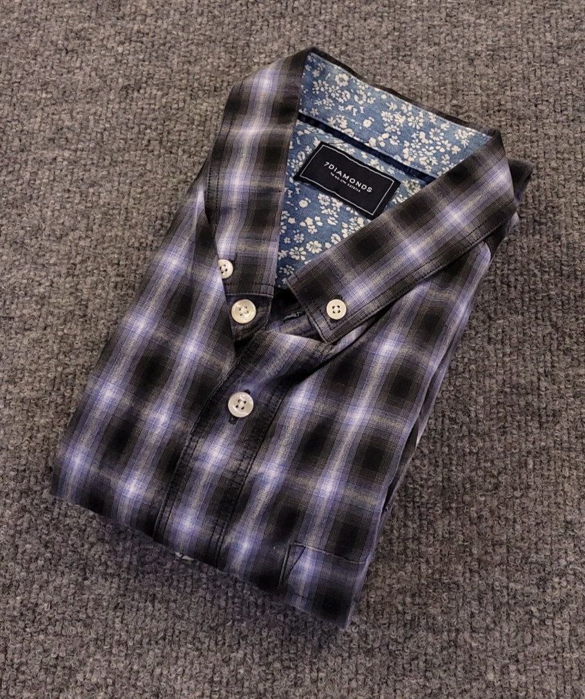 7D 7 Diamonds Higher Ground Shirt Mens Small Abstract Windowpane Cotton