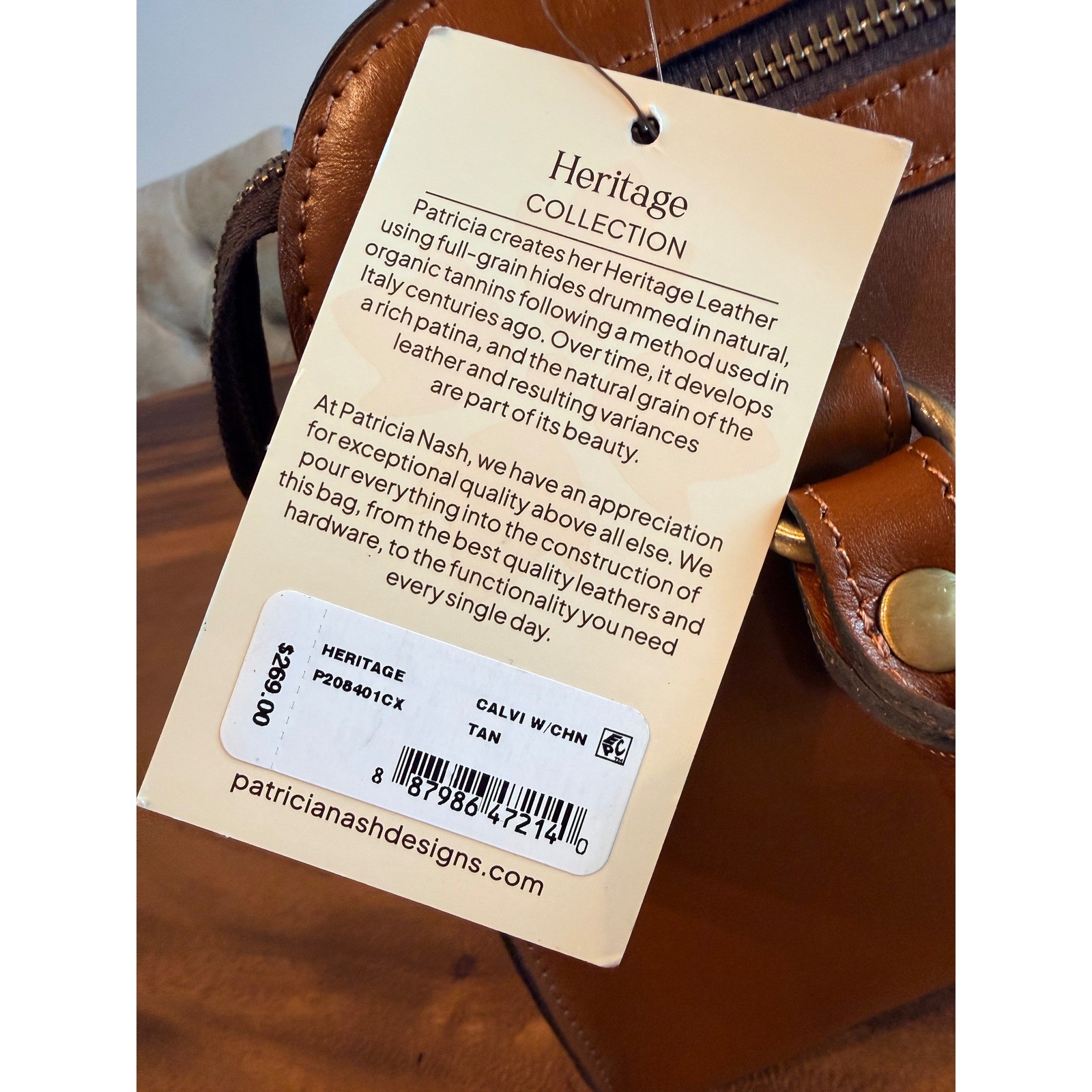 Patricia Nash Calvi Satchel Heritage Tan Leather Crossbody With Chain NWT