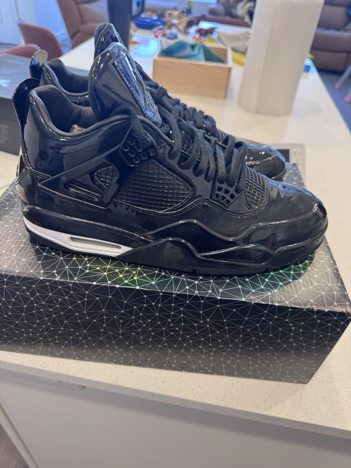 Jordan Air Jordan 11Lab4 Black Patent Leather Mid Top Basketball Sneakers