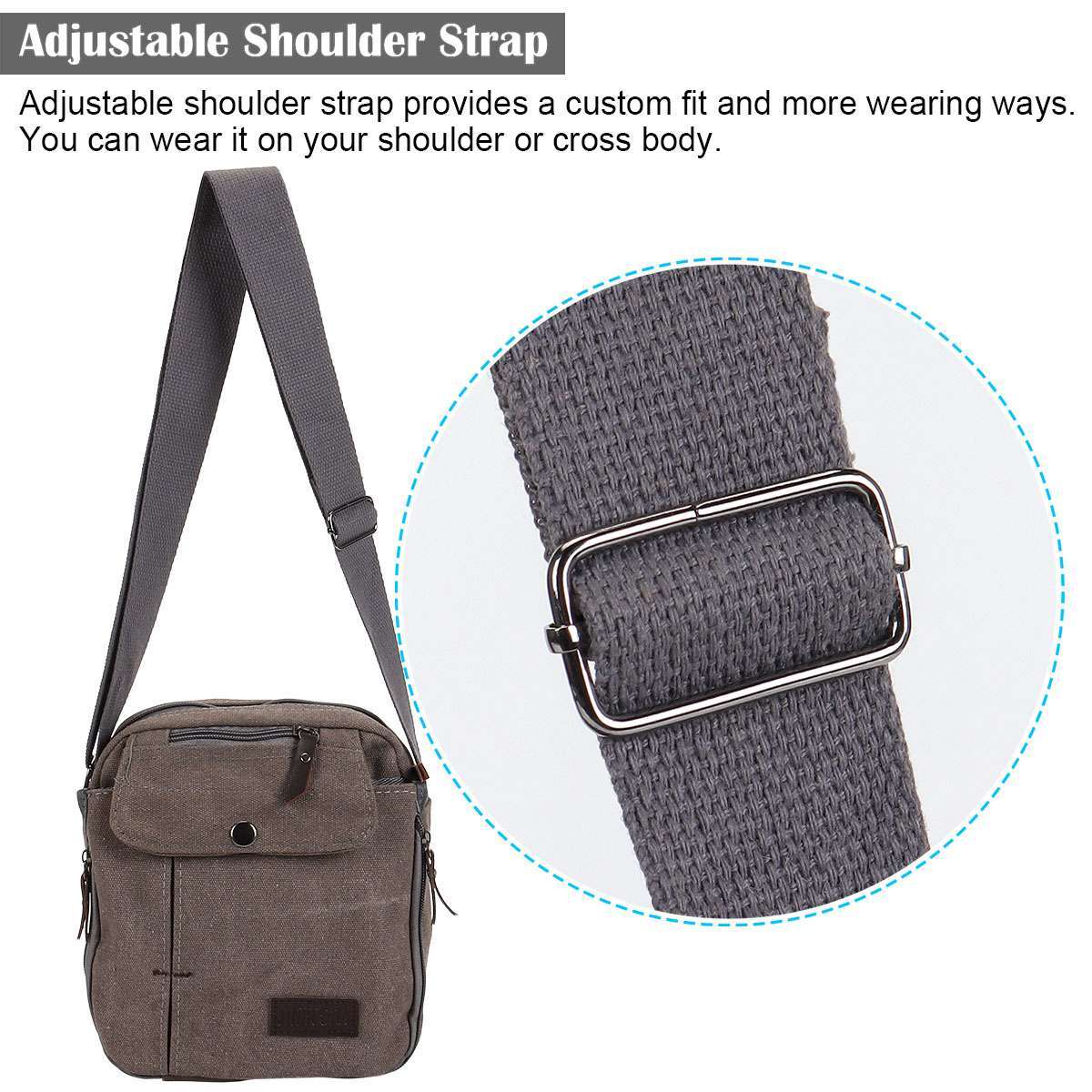 Men’s Canvas Crossbody Bag Phone Tablet Messenger Shoulder Bag Casual Tote Pouch