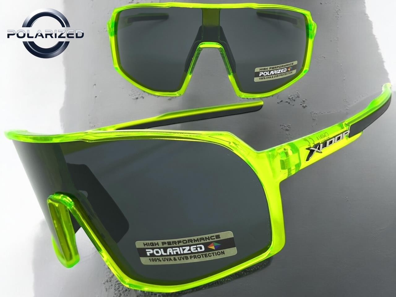 Sporty Biker Wrap Around Shield Fishing POLARIZED SUN GLASSES Large Green Frame