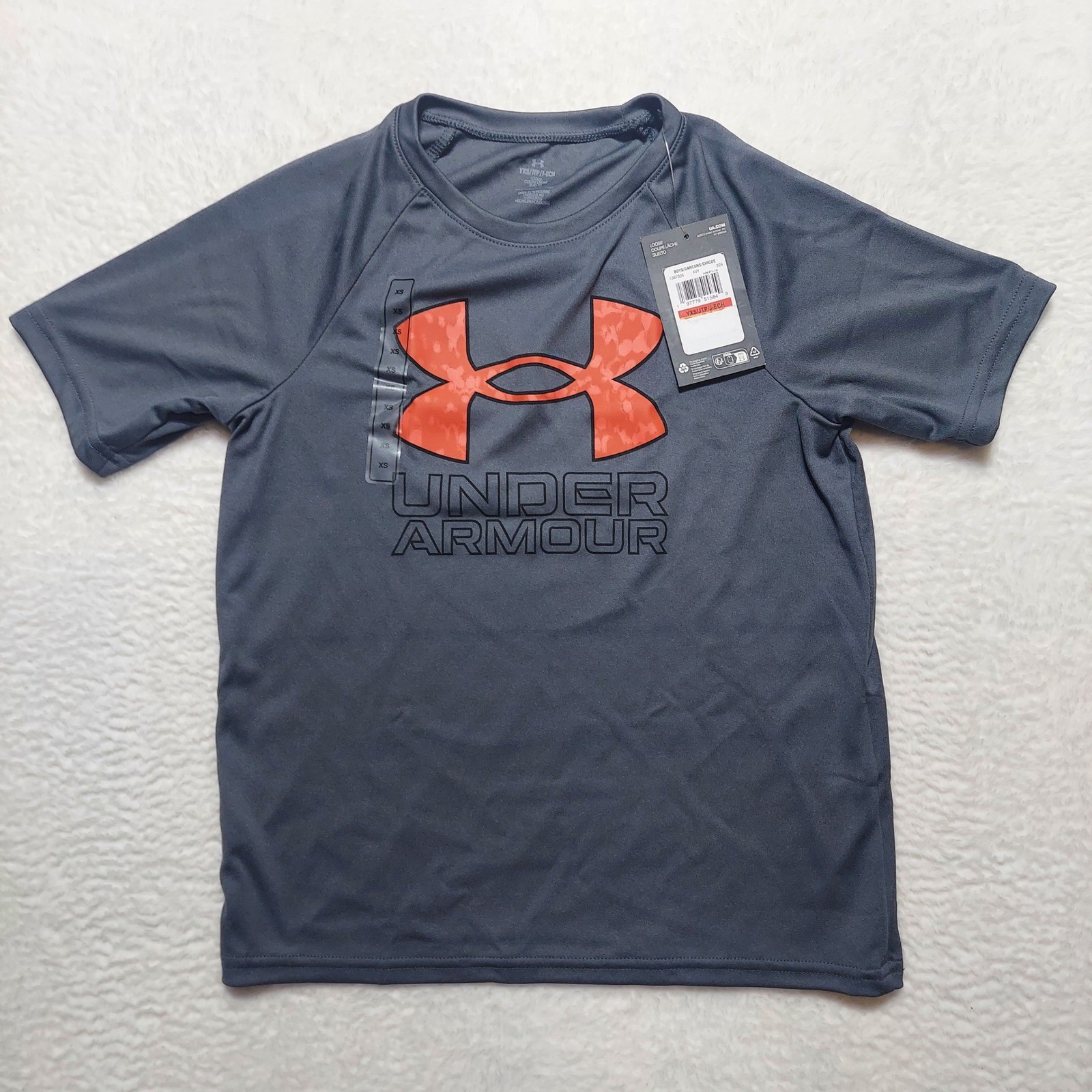 Under Armour T-Shirt Boys YXS Grey Brand New Orange Camo Logo Graphic Tee