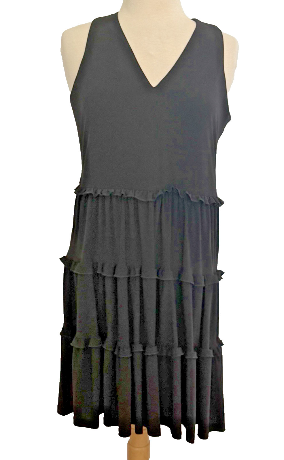 TOMMY HILFIGER Size 8 Dress Black Tiered Ruffles Sleeveless Stretch Knit Capsule