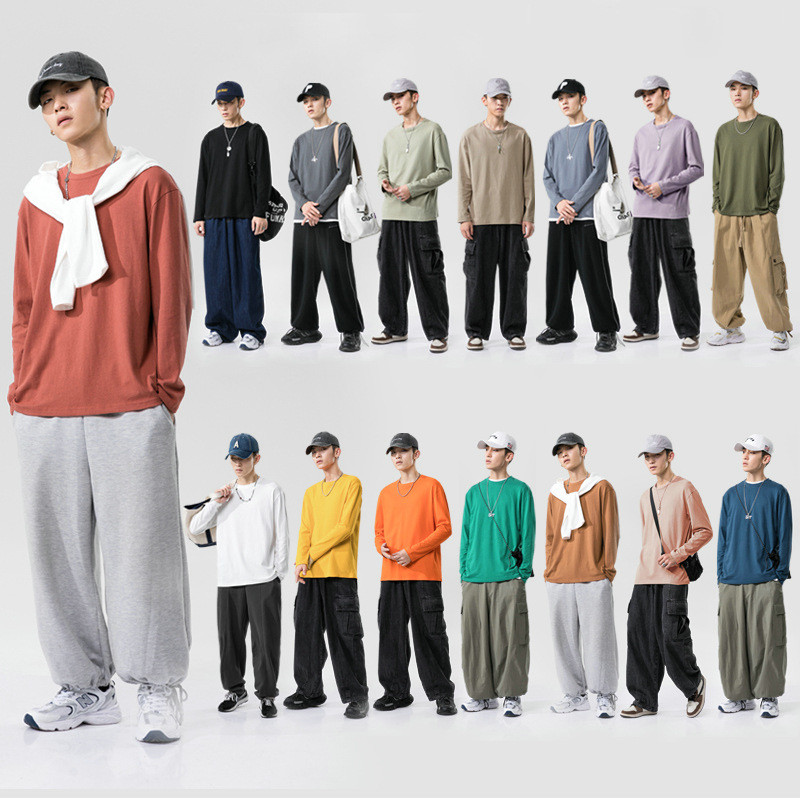 New Men’s Solid Color T-shirt Pure Cotton Top Inside A Student Leggings