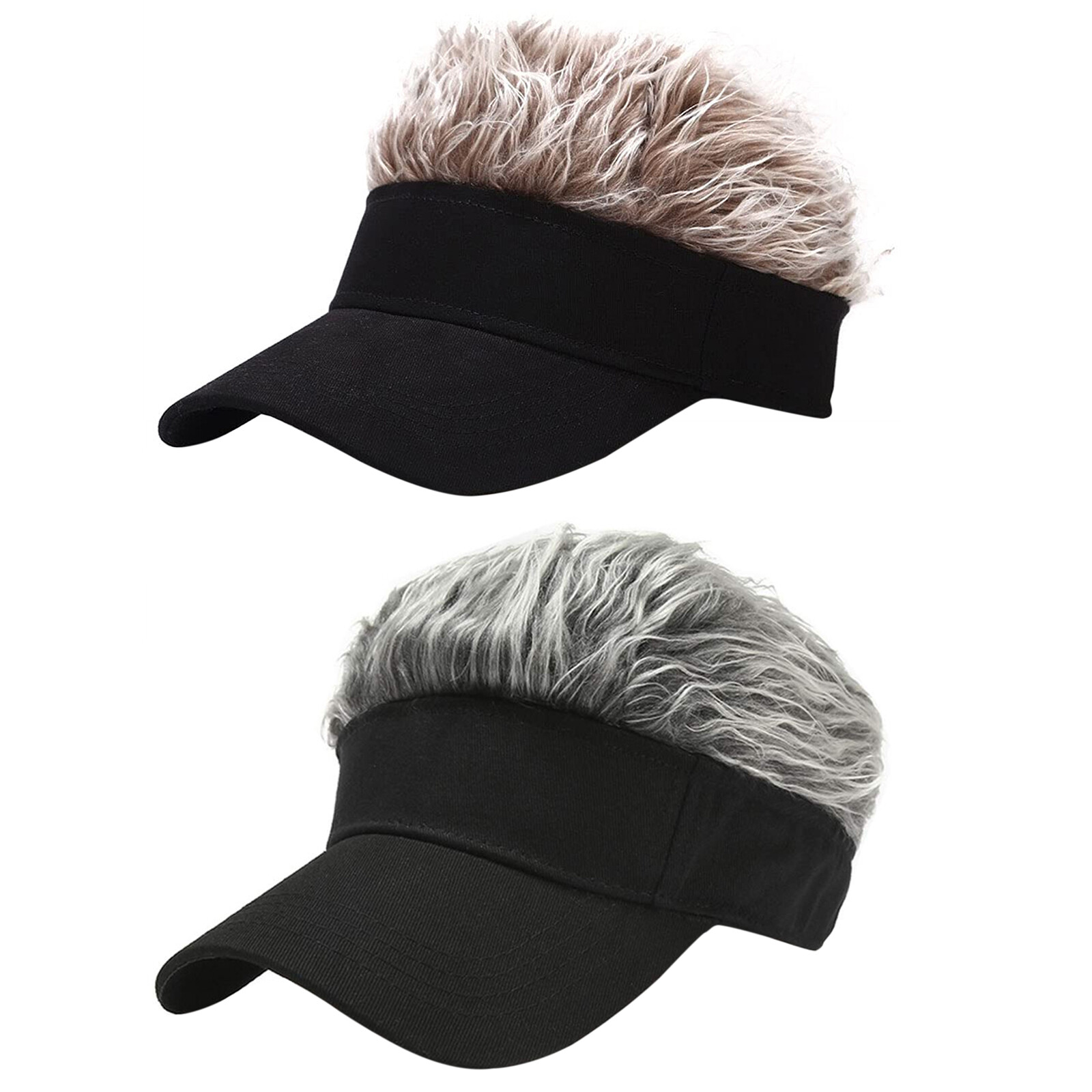 Mens Baseball Golf Hat Cap Sun Visor Wig Hat With Fake Flair Hair Outdoor Sports
