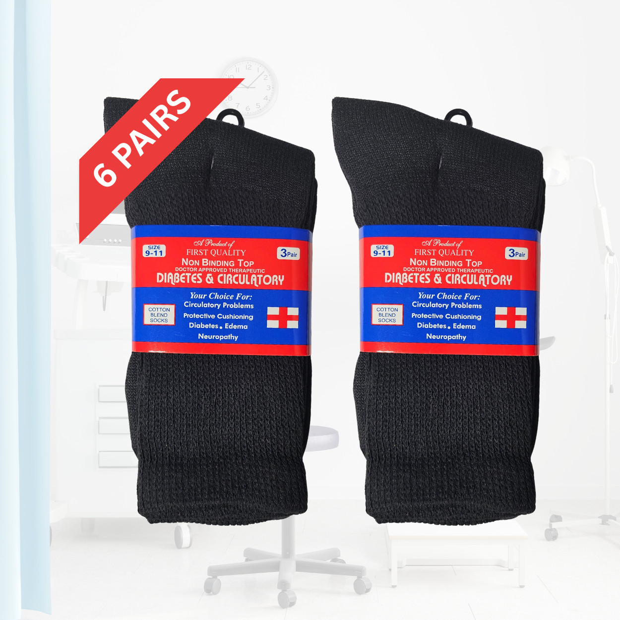 3-12 Pairs Men’s Women Health Cotton Diabetic Black Crew Socks 9-11 10-13 13-15