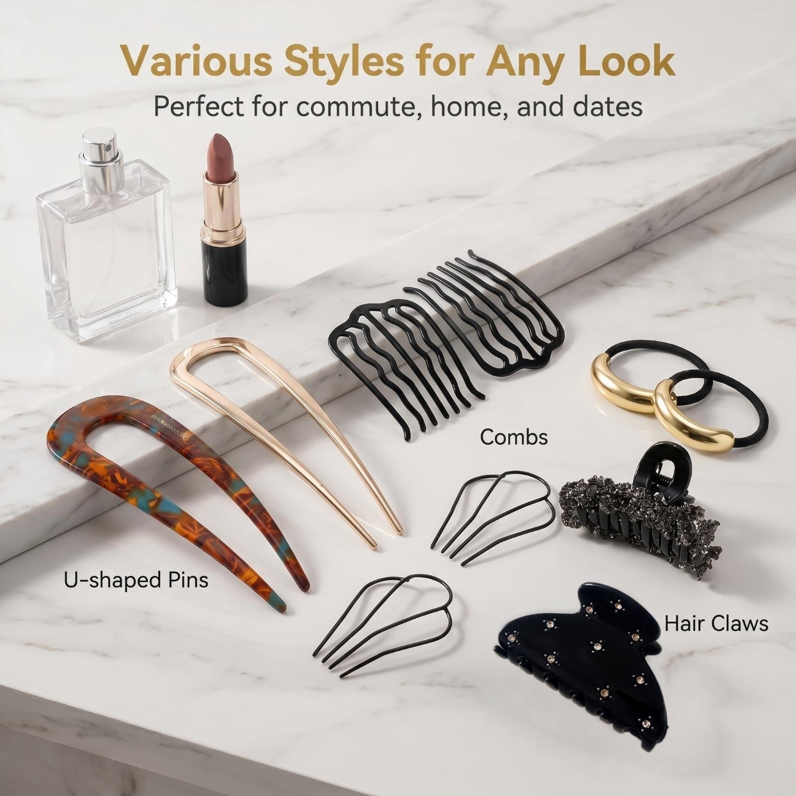 12 PCS U-Shaped French Hair Pins, Metal Side Combs for Updos & Ponytails, Elegan