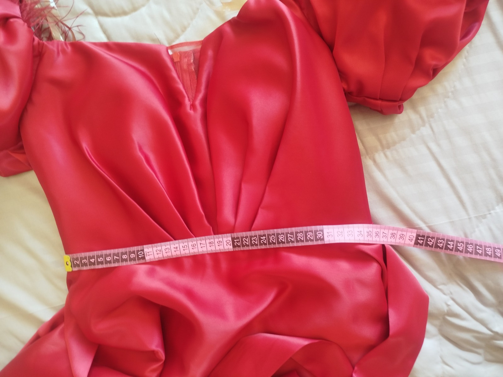 Elegant Red Satin Evening Dress Balloon Puff Sleeve Maxi Party Gown Gently Used