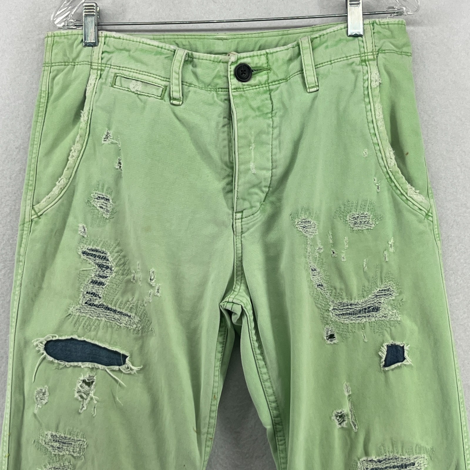 TRUE RELIGION Jeans Men 31 Roman Phoenix Distressed Patchwork Denim Cotton Green
