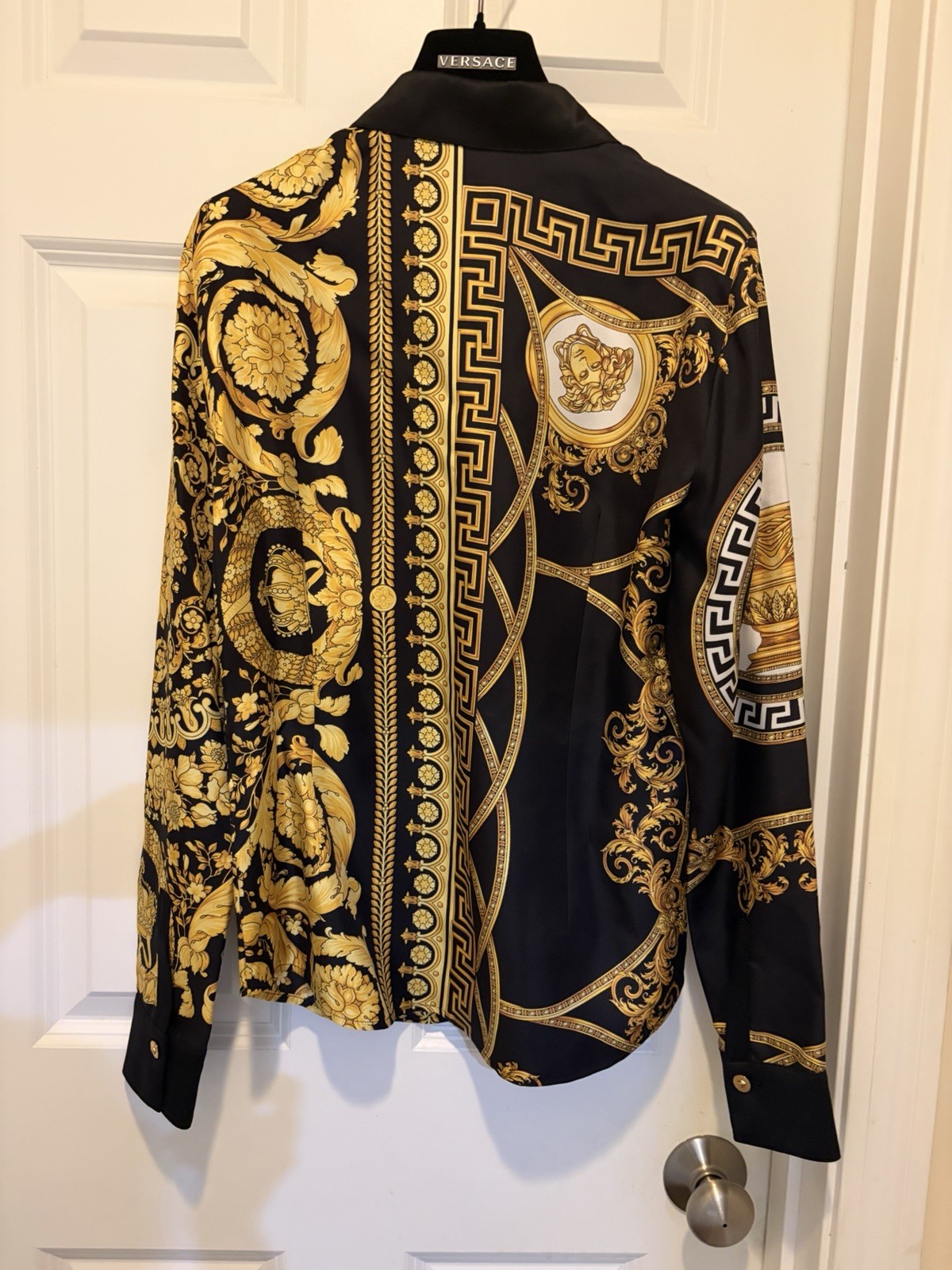 Versace La Coupe Des Dieux Silk Baroque Dress Shirt Black/Gold Womens 40