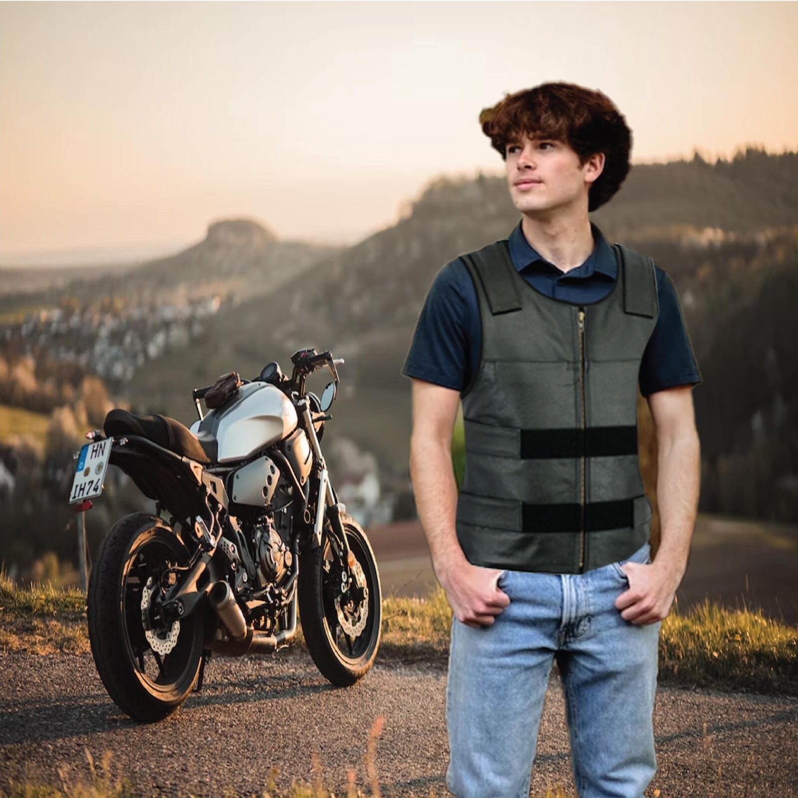 Men Bullet Proof style Leather Motorcycle Vest for bikers Tactical waistcoat