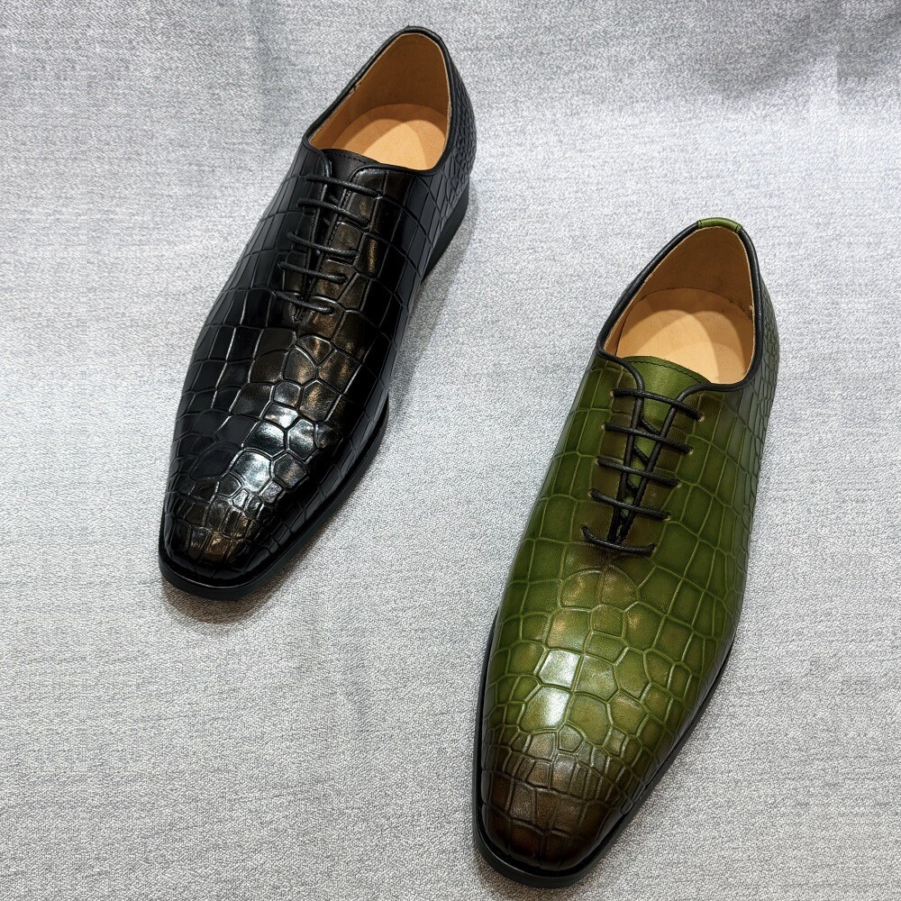 Men’s Business Alligator Crocodile Pattern Leather Lace Up Shoes Crack Vintage