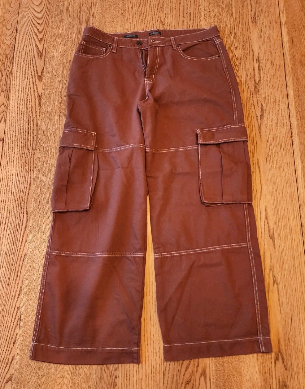 Wild Fable Brown Cargo Wide-Leg Pants Cotton Twill Mid Rise