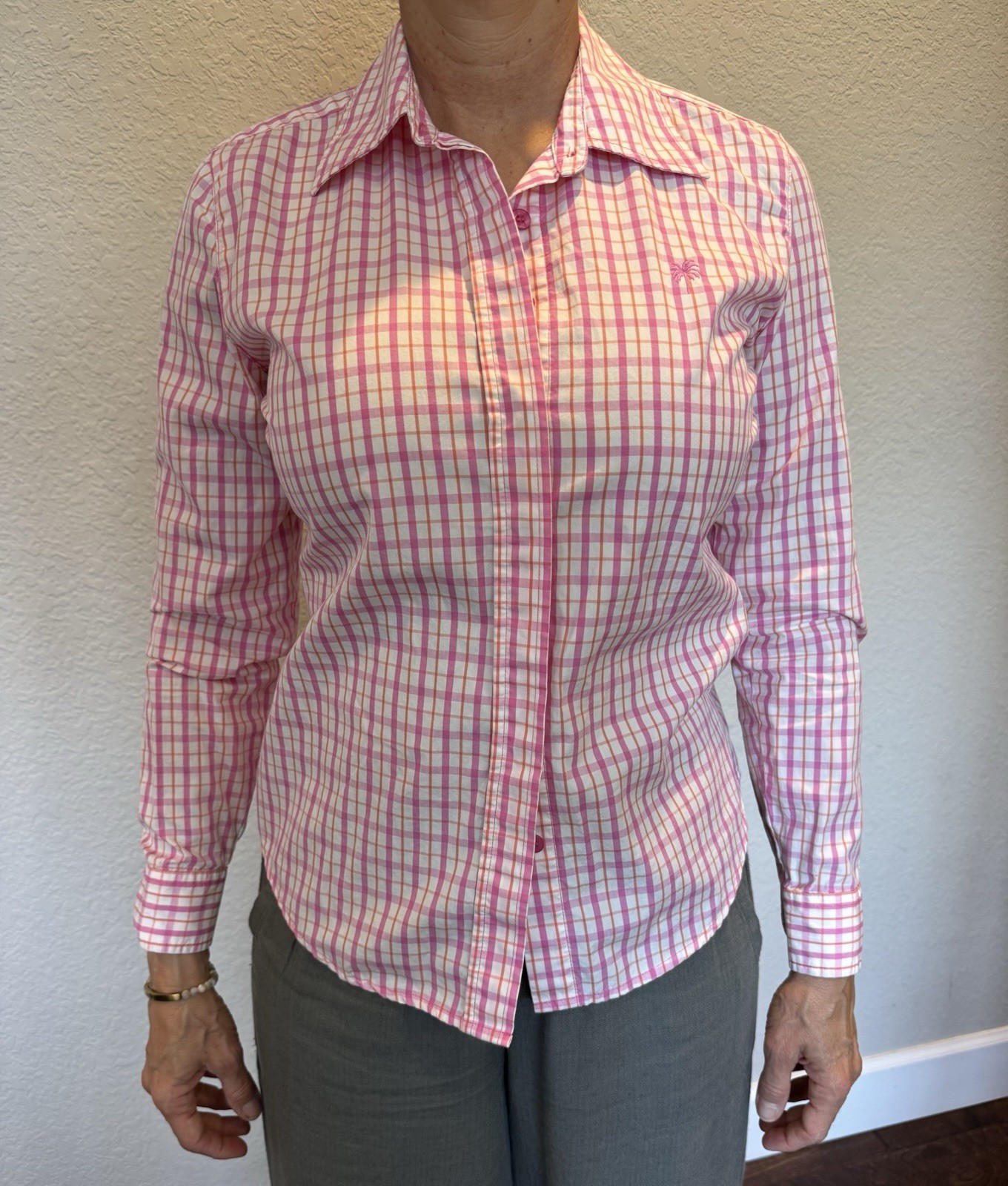Lilly Pulitzer Blouse-Size 2-Pink Plaid-Button Down Top-White Label-Vintage