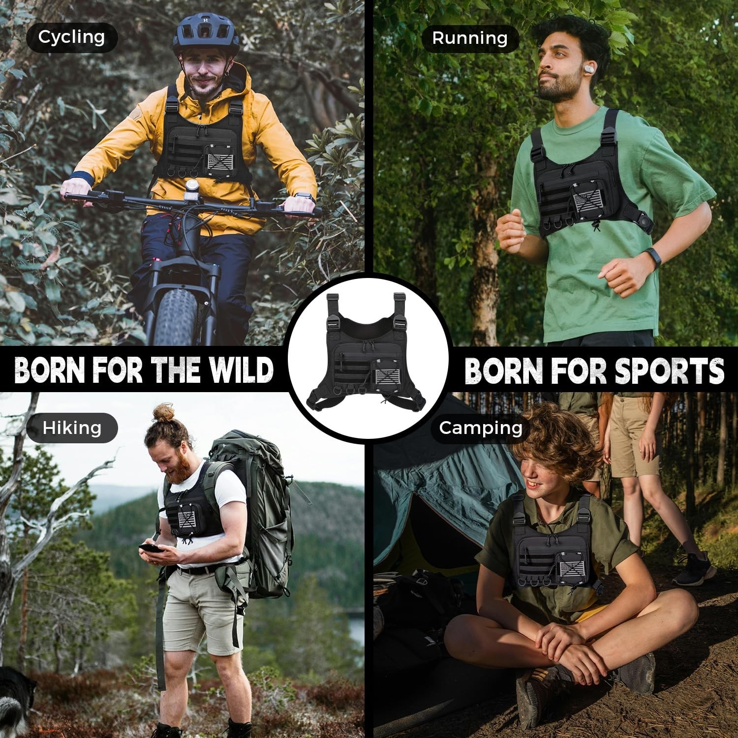 Outdoor Sports Chest Bag for Men – EDC Travel Vest Holster for Running, Hiking,