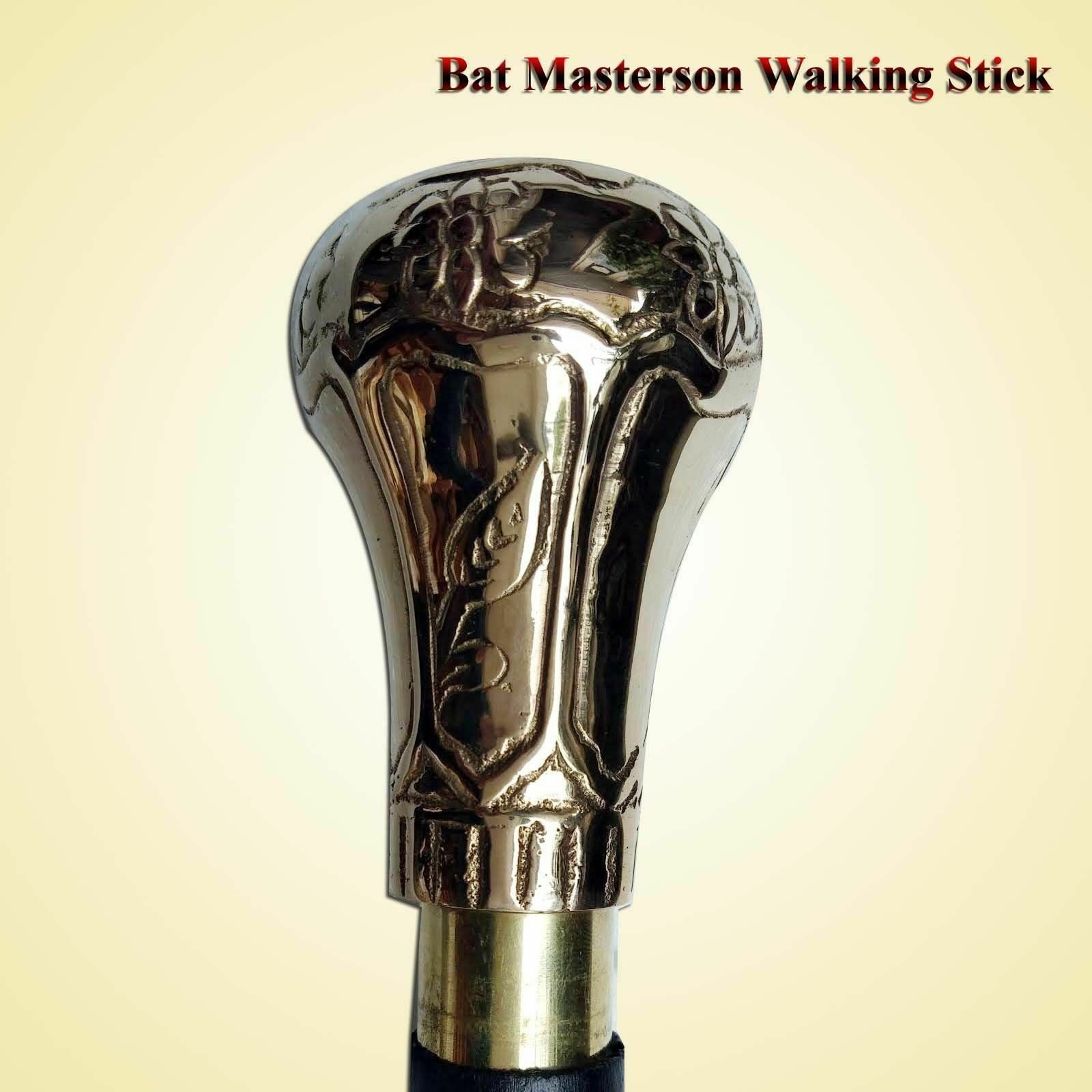 Bat Masterson Handcrafted Antique Brass Polish Wooden Waking Stick Cane Gift