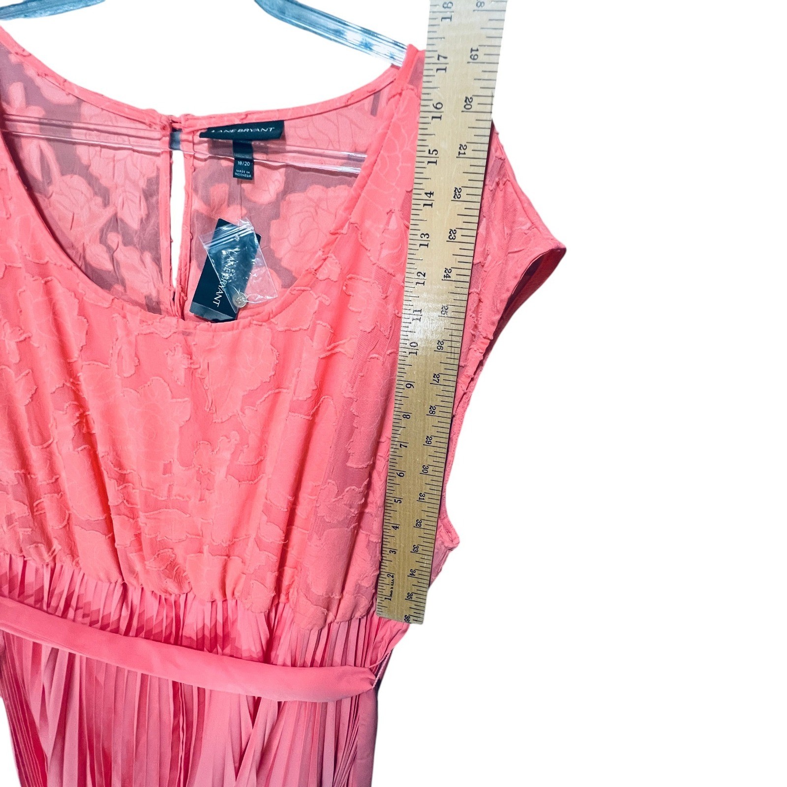 Lane Bryant Coral Lace Floral Burnout Pleated Dress NWT Plus Sz 18/20 Boxy Tie