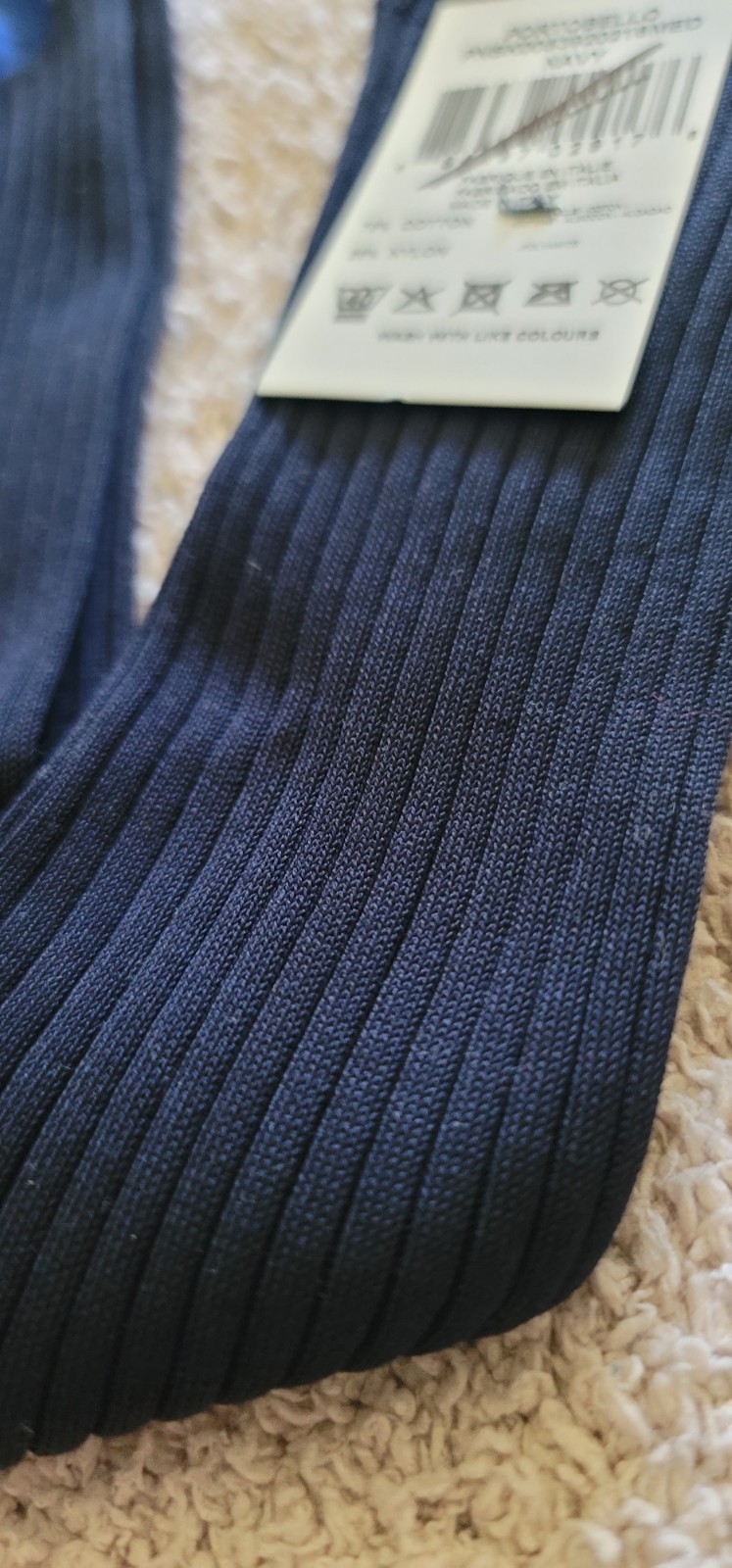 Pantherella PORTOBELLO Cotton-Blend Ribbed Dress Socks Navy/Ultramarine Sz Large