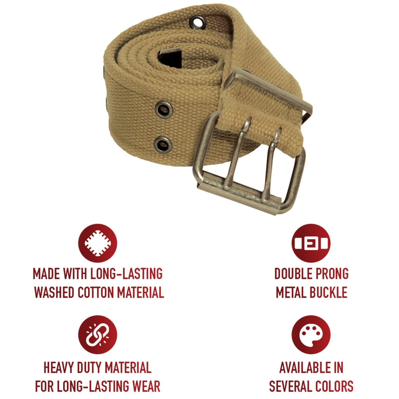 Military Double Prong Canvas Belt, Heavy Duty Army Pistol Grommet Two Hole 1.75″