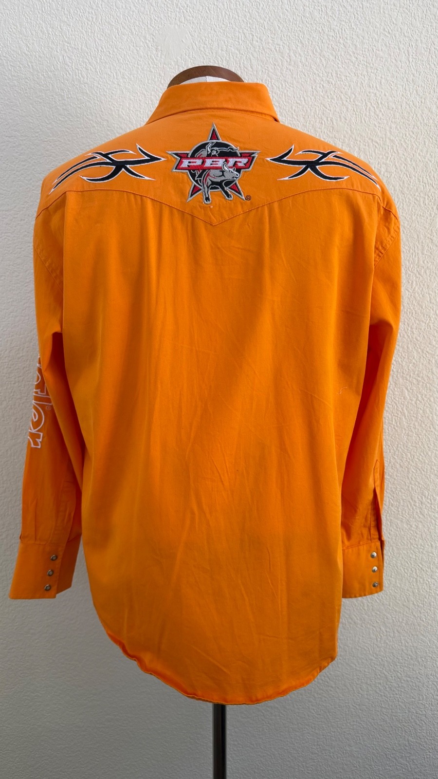 Wrangler Mens Shirt Sz L Orange “PBR” Professional Bull Riders Western Shirt