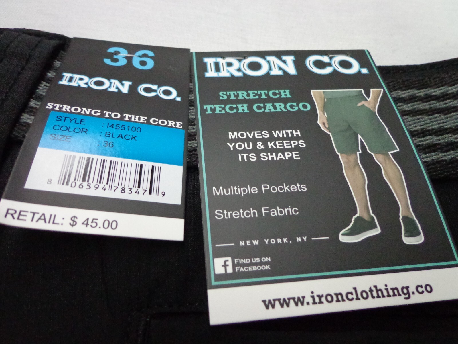 IRON CO. ‘Warder’ Stretch Tech Cargo Belted Shorts Black Size 36 NEW