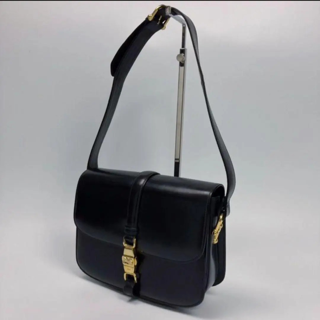 Celine Shoulder Bag Carriage Logo Box Calf Leather Vintage Rare Japan Used FS