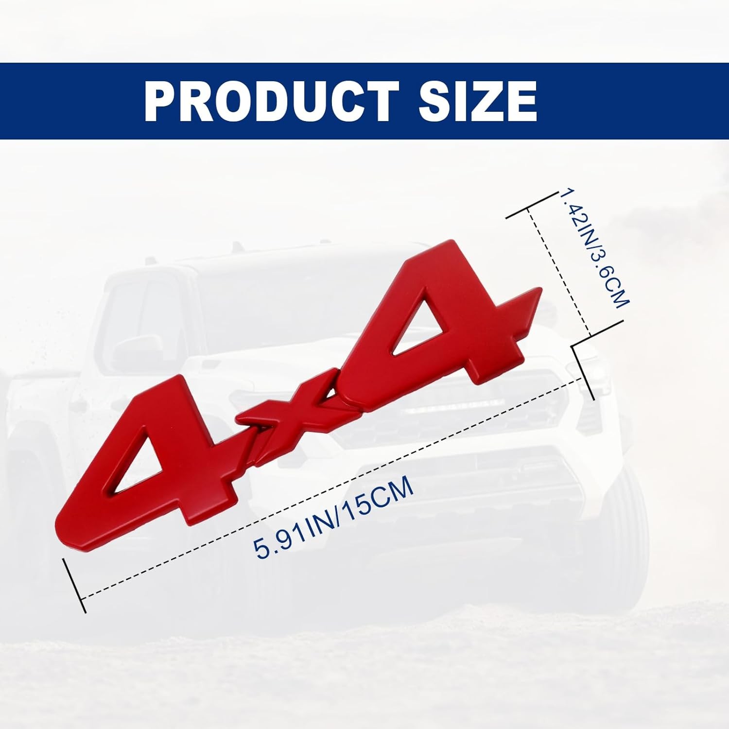 4X4 Emblem Badge 3D Logo, Full Coverage Adhesive Replacement Compat Color: Red