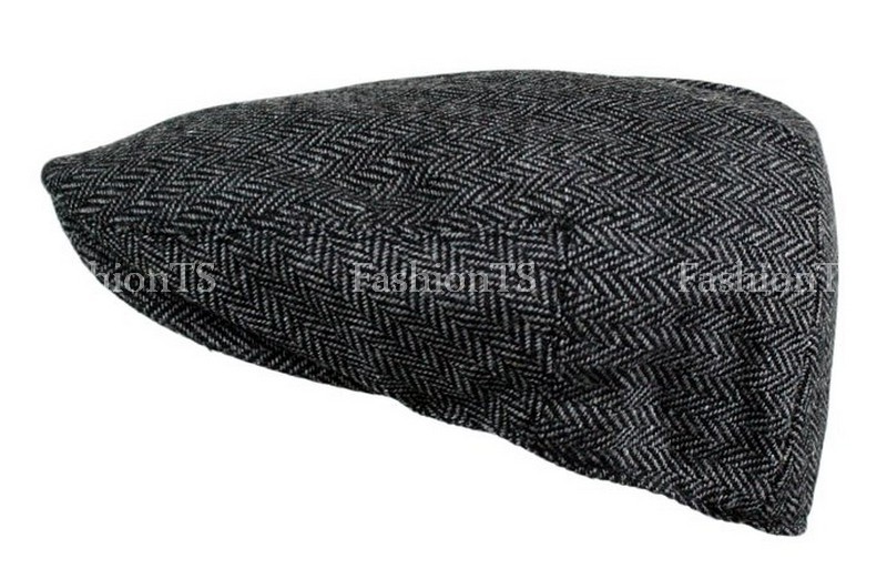 Men’s Herringbone Wool Blend Tweed Newsboy Ivy Gatsby Cabbie Driving Golf Hat