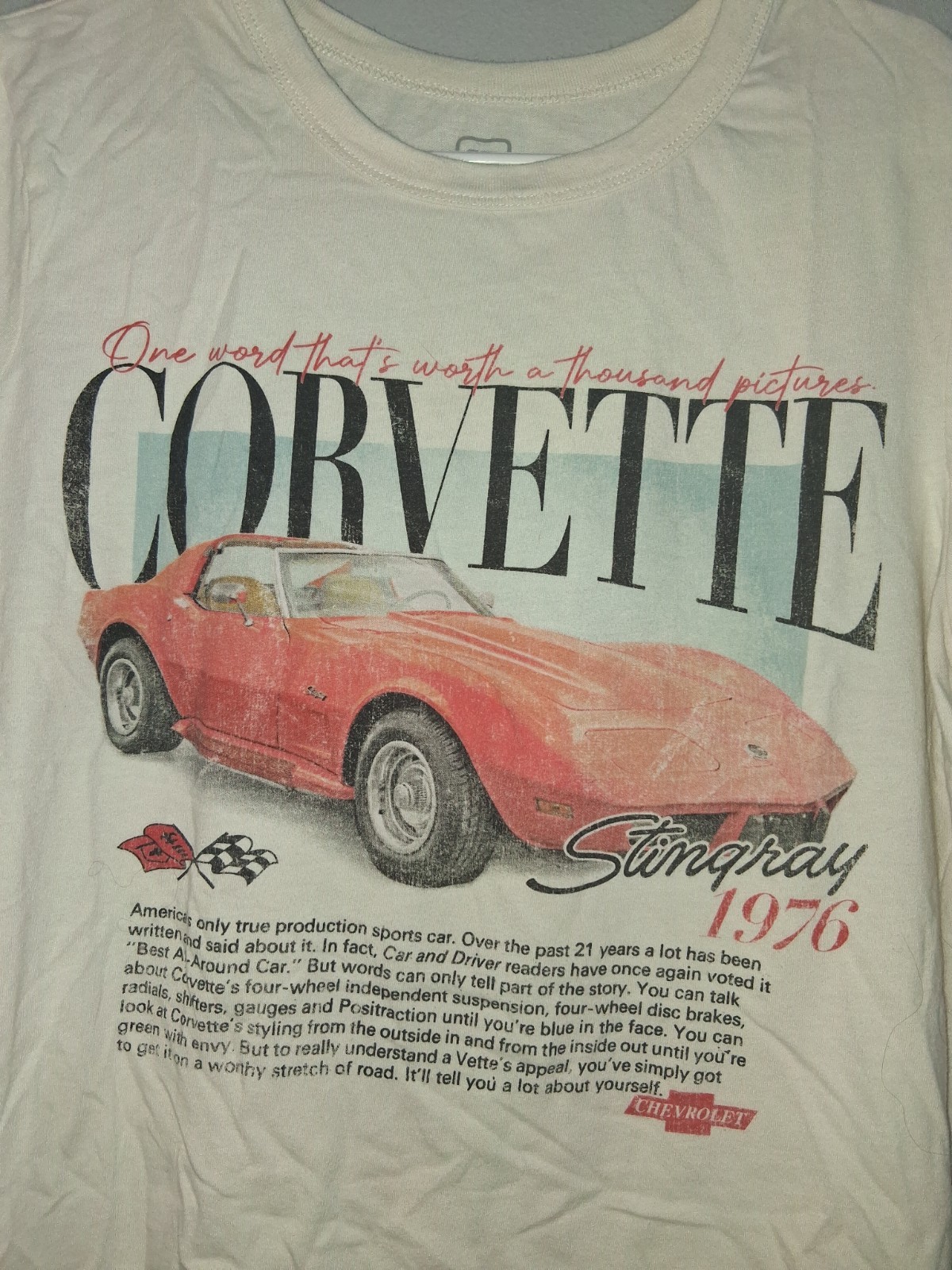 Corvette Car Graphic Tee Shirt Size L White Short Sleeve