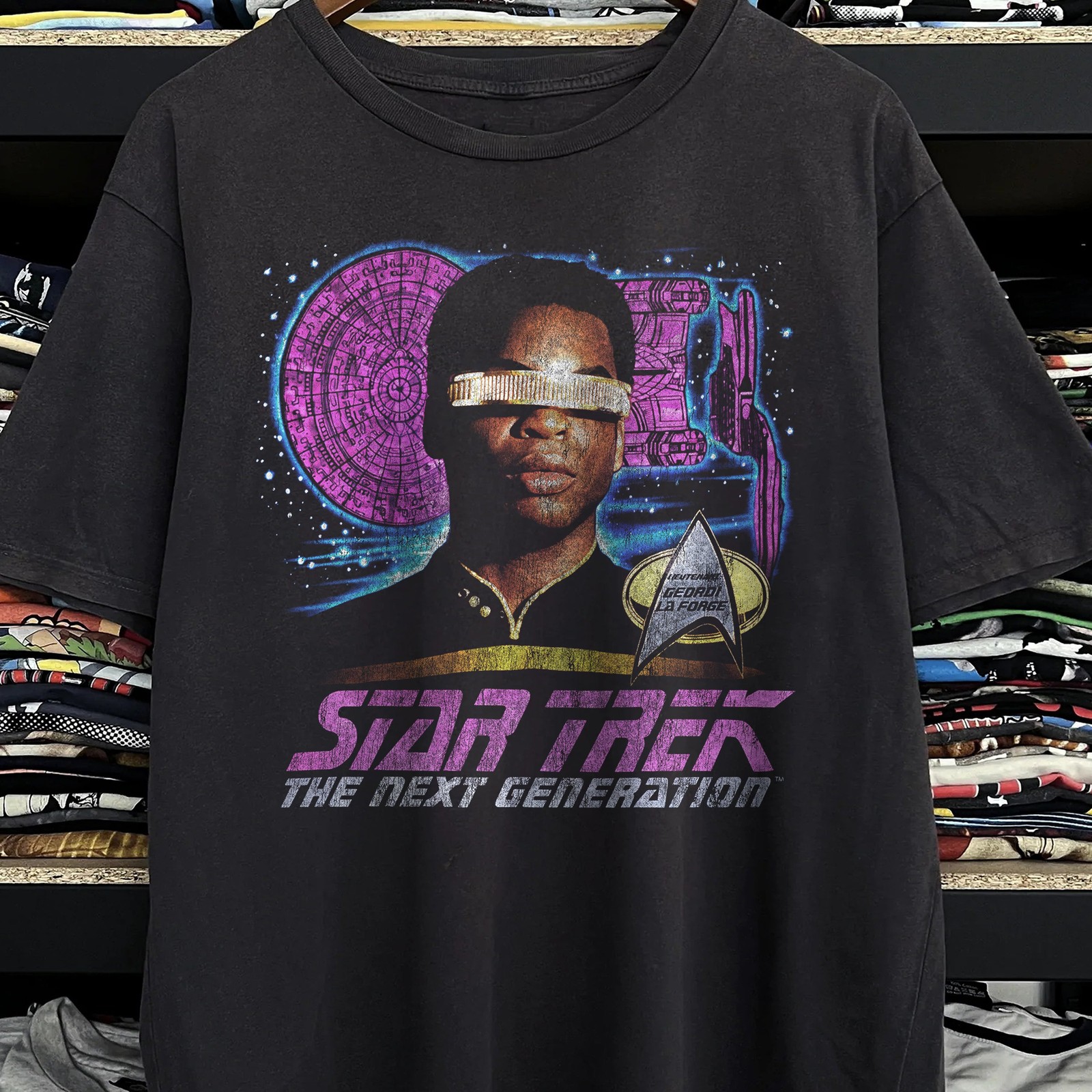 Star Trek Next Generation Lt. Geordi La Forge Classic T-Shirt Black XL