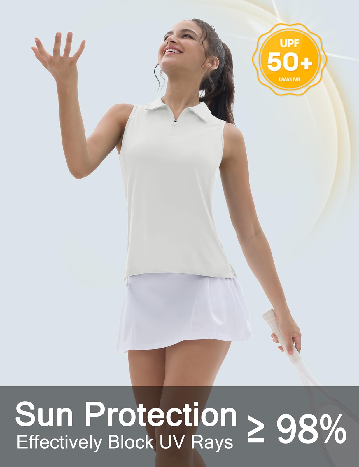 Womens Golf Shirt Sleeveless Racerback Polo Shirts UPF 50+ Quick Dry Tennis Tank