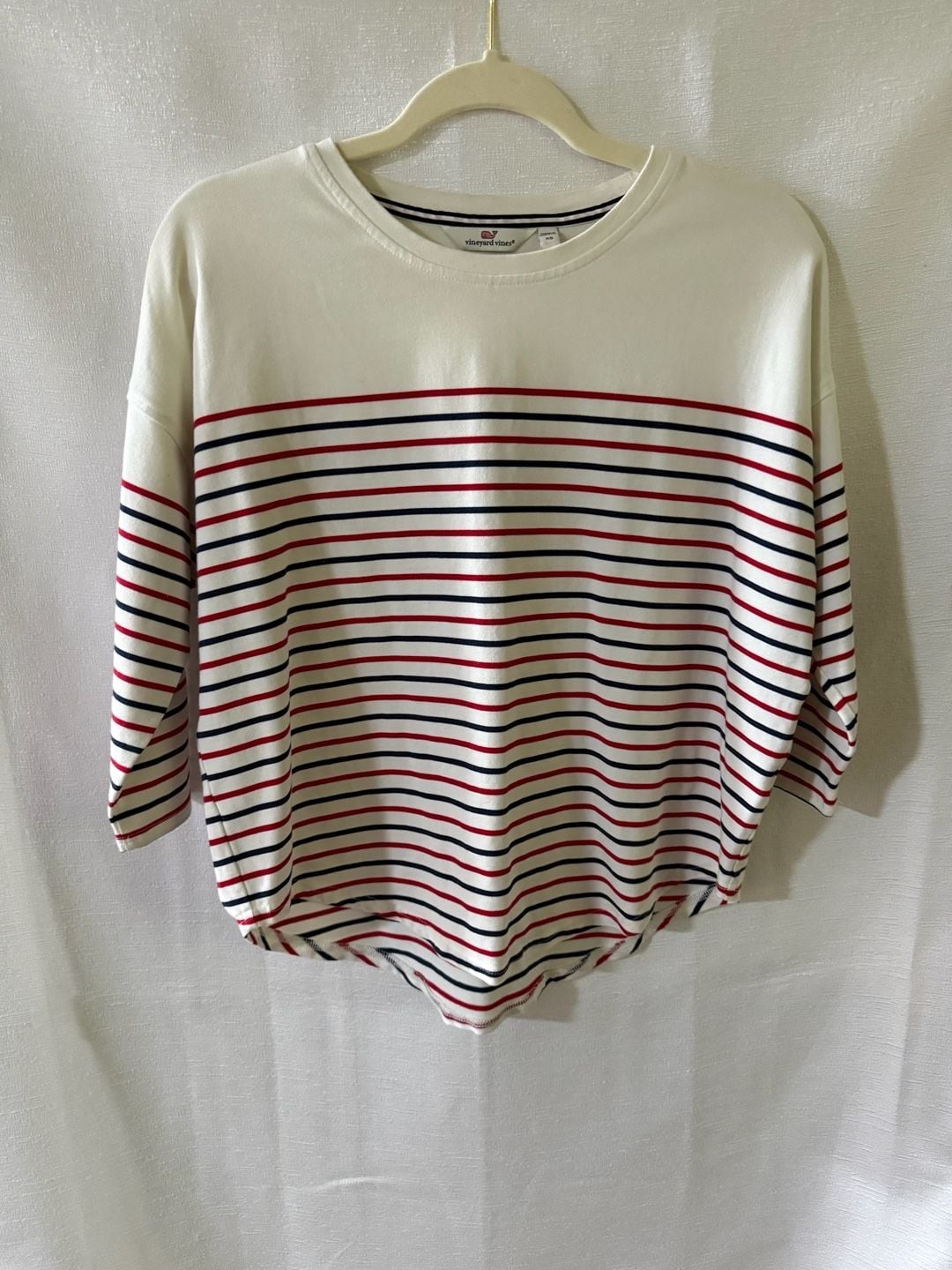Vineyard Vines Women’s Striped 3/4 Sleeve Tee in Red, White, and Blue