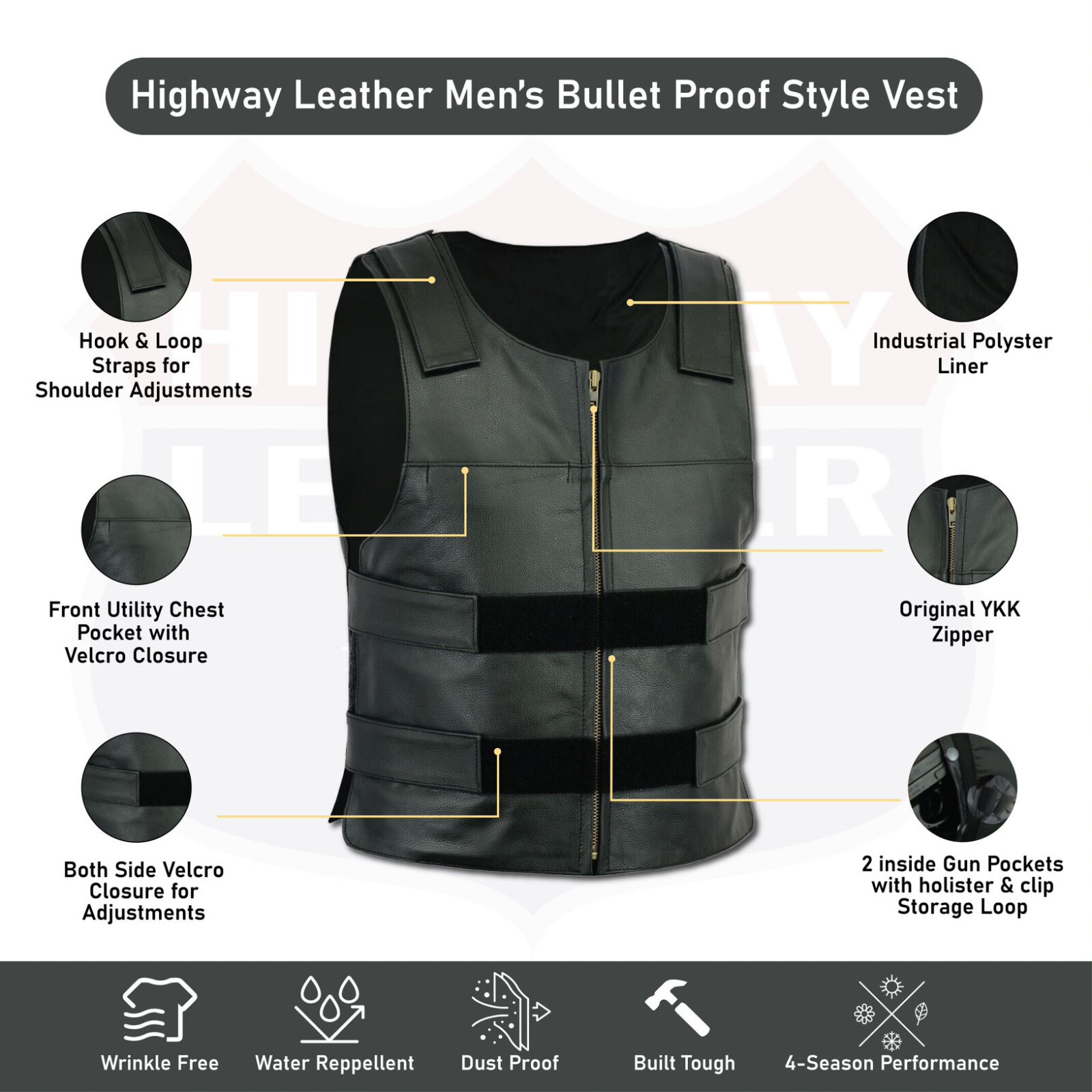 Men Bullet Proof style Leather Motorcycle Vest for bikers Tactical waistcoat