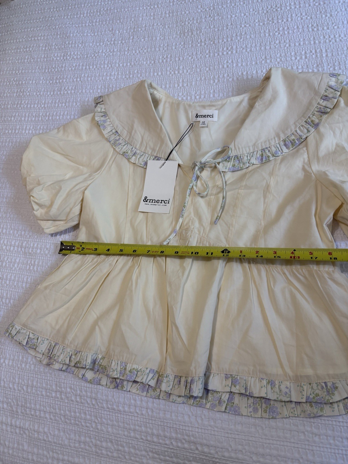 &merci NWT Medium Peter Pan Collar Puff Sleeve Babydoll Top Cream Floral