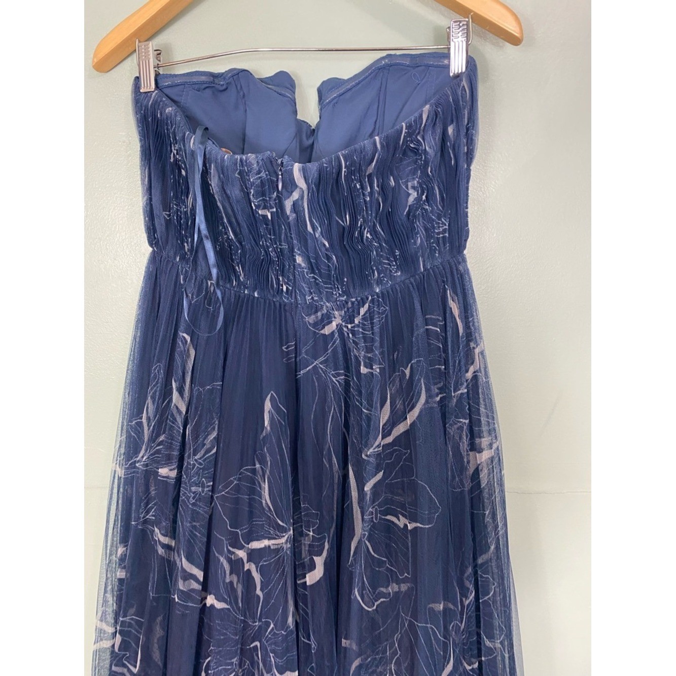 Hutch Corene Gown Midi Dress Blue Tulle Floral Strapless Size 6