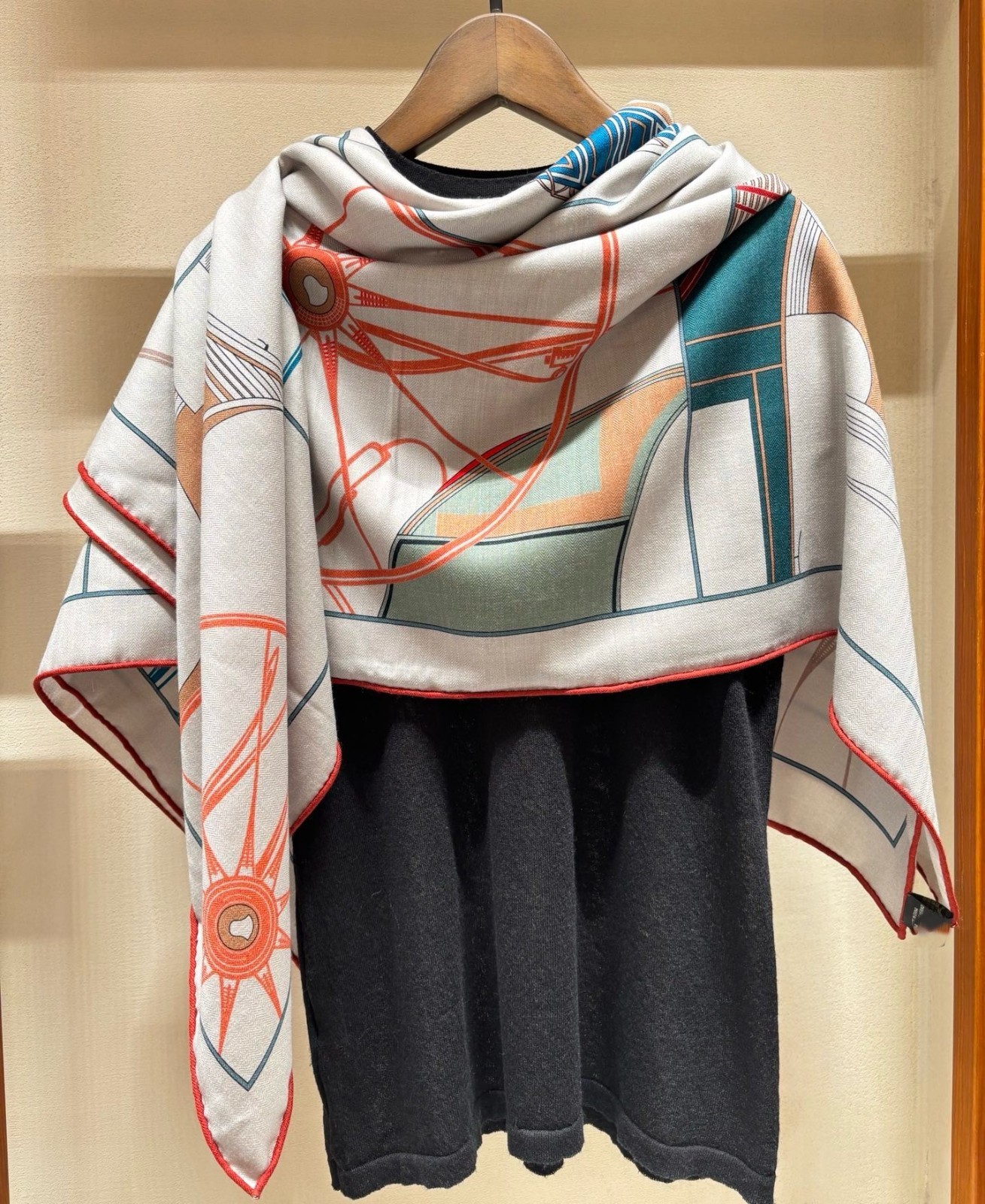 70% Cashmere & 30% Silk Wrap Scarf Wheels Print Double Face Shawl 53″