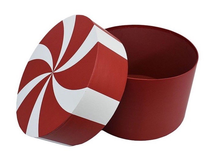 Christmas Peppermint Hat Box 11x11x7 Storage Bin Red Swirl White Stripes Bin