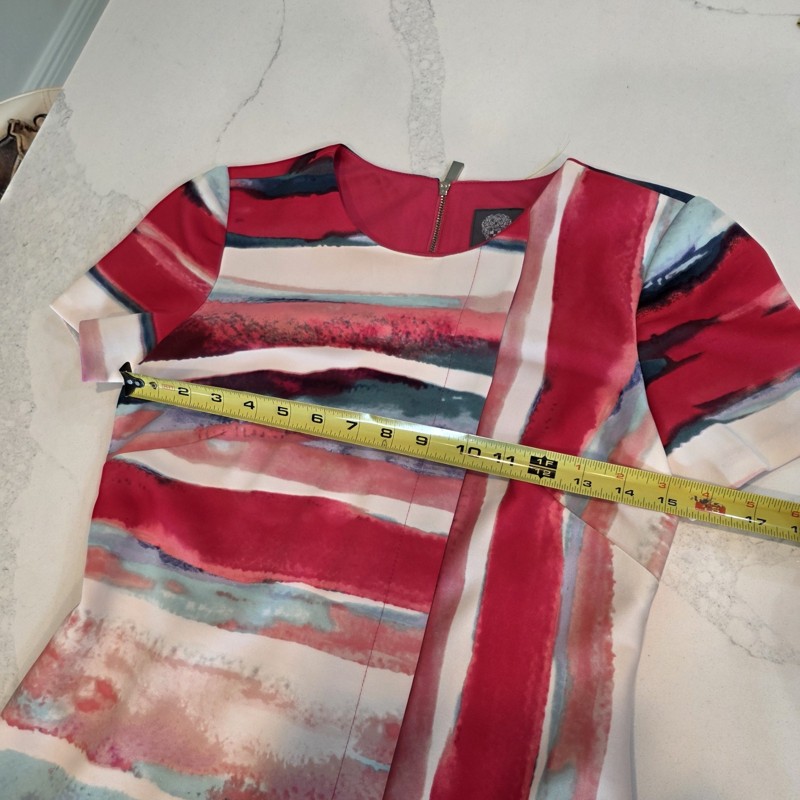 Vince Camuto Striped Sheath Dress Women’s 2 Pink White Blue Short Sleeve Zip