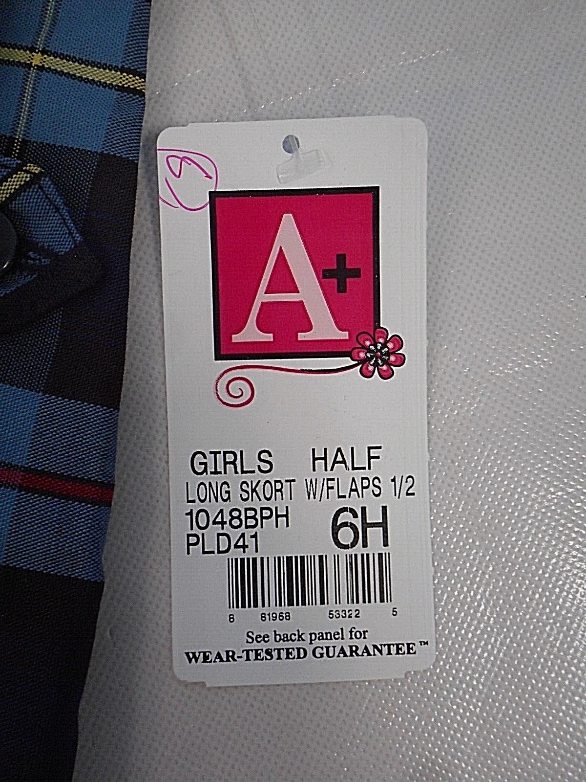 Girls A+ Blue & Red Plaid Long Kilt Uniform Skort Jr. & 1/2 Sizes 6 1/2 – 7 Jr.