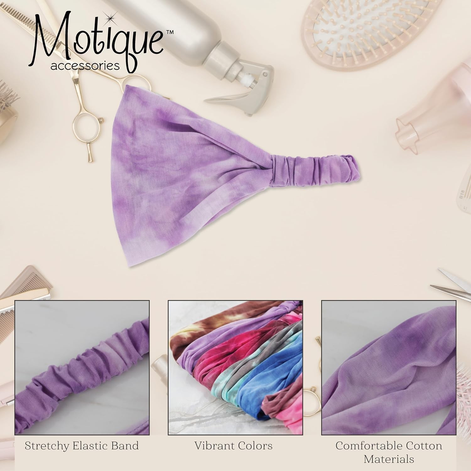Motique Accessories Cotton Tie Dye Wide & Stretchy Headwrap for Women