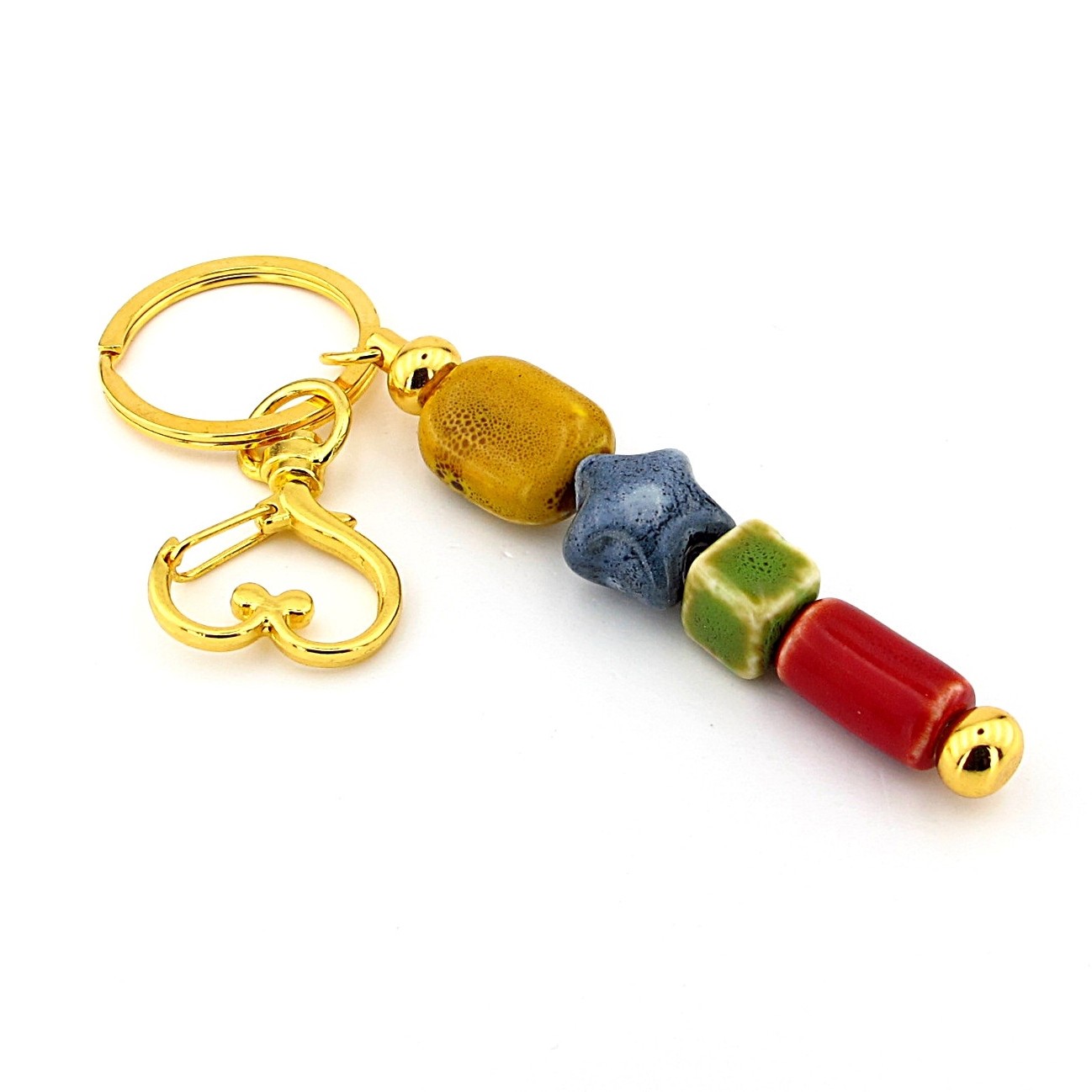 Handmade Glazed Ceramic Star Keychain Heart Purse Bag Charm Screw Off BCH07