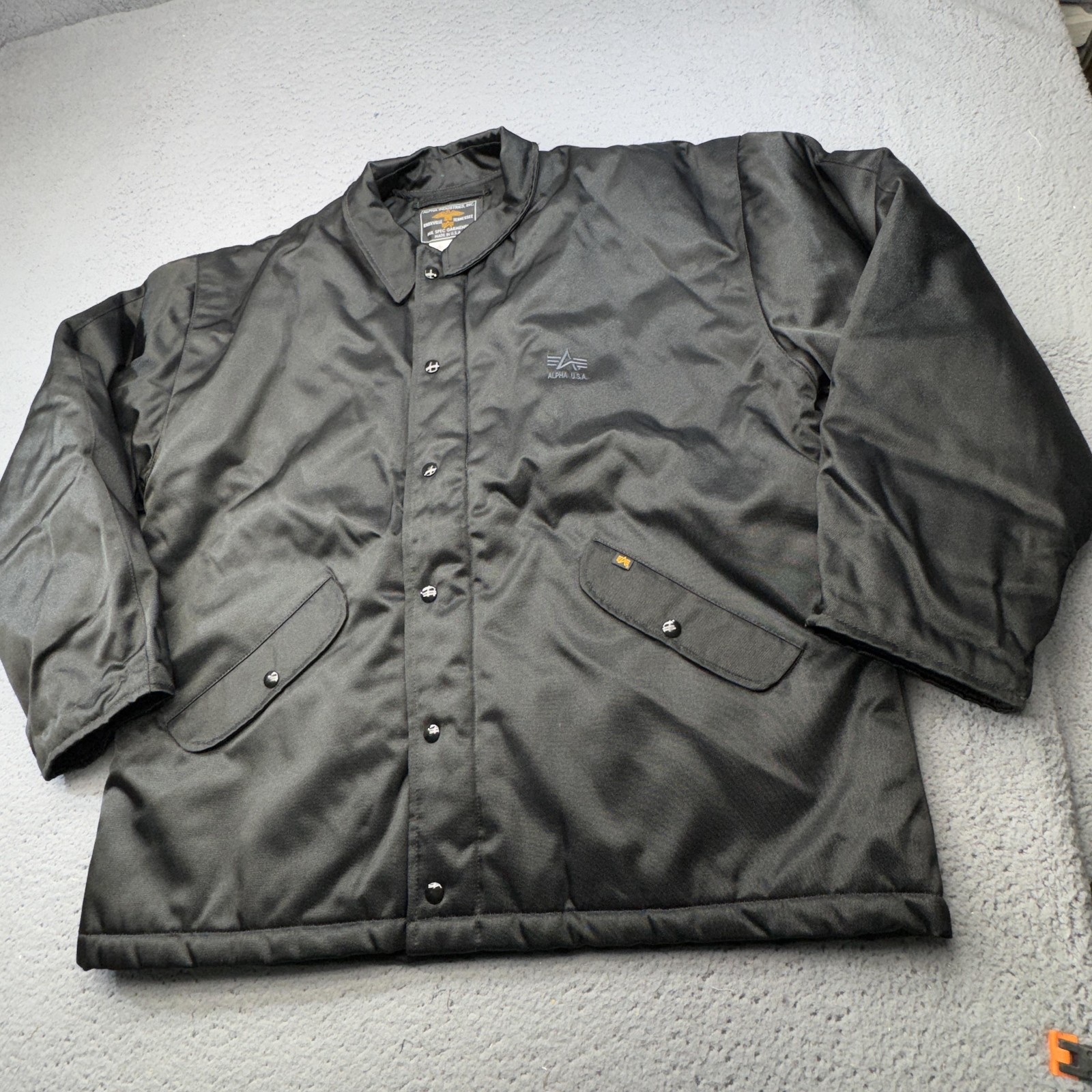 Alpha Industries Jacket Mens 46 Black Puffer Military Tactical Coat USA Made