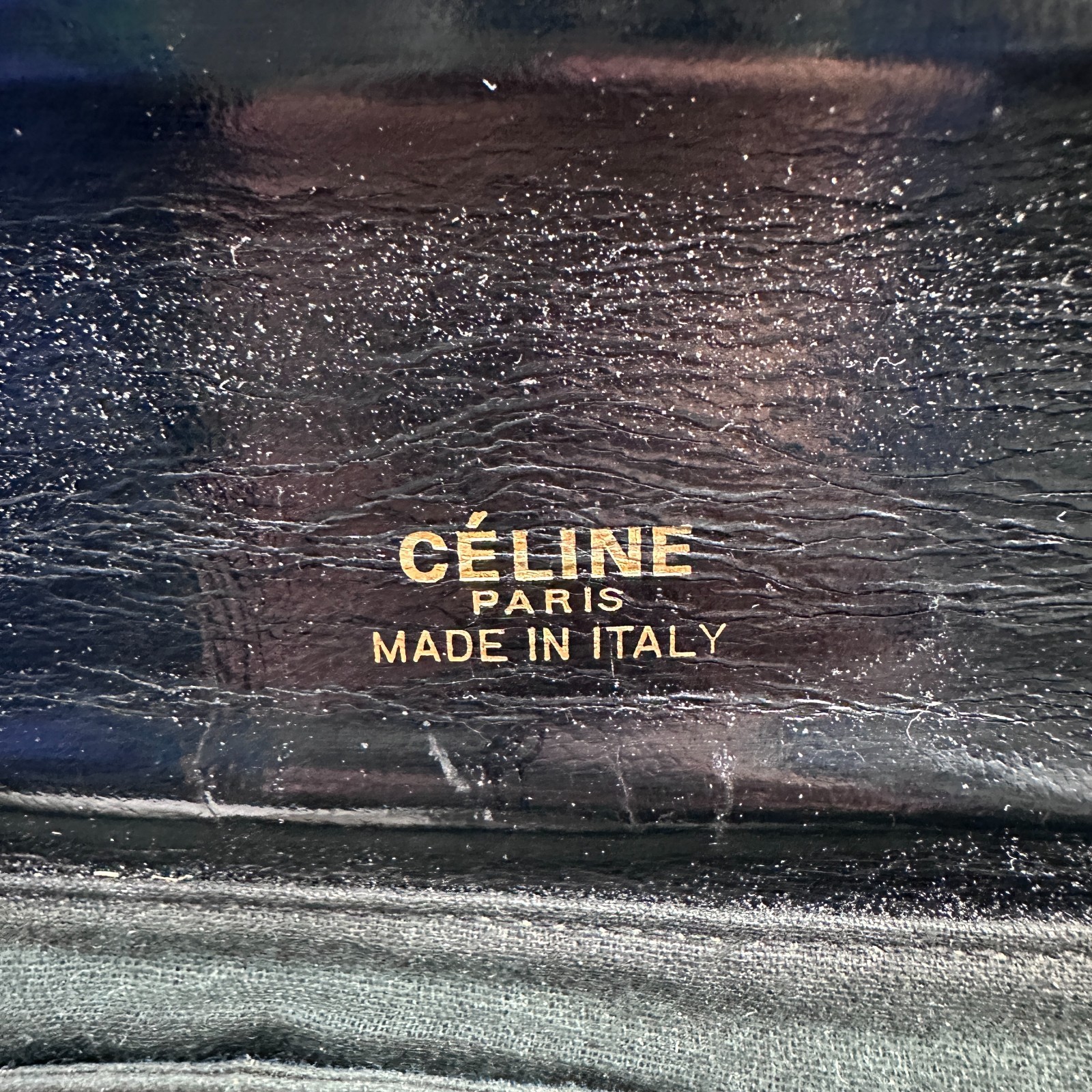 CELINE Shoulder Bag Handbag Horse Black Leather Carriage Purse Vintage Authentic
