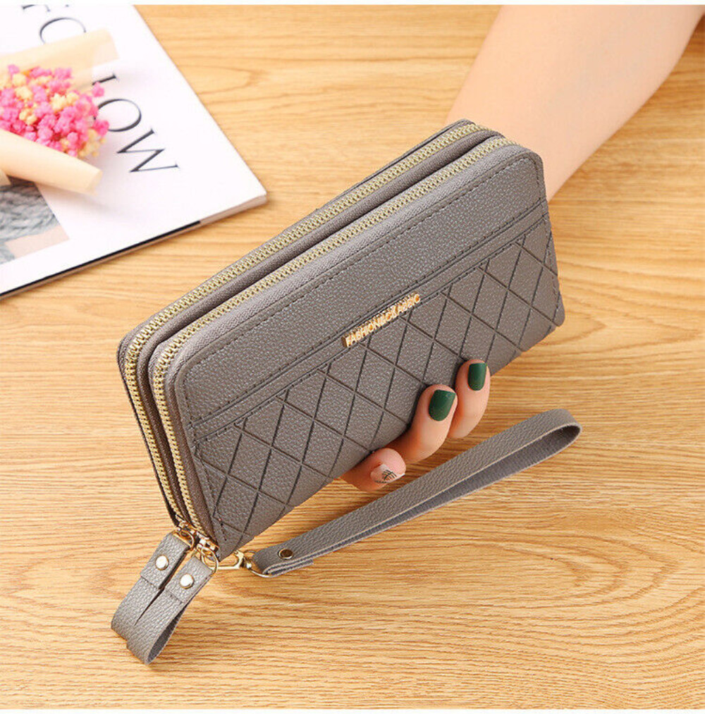 Women‘s Large Capacity Leather Wristlet Clutch Wallet Long Cell Phone Bag Zipper