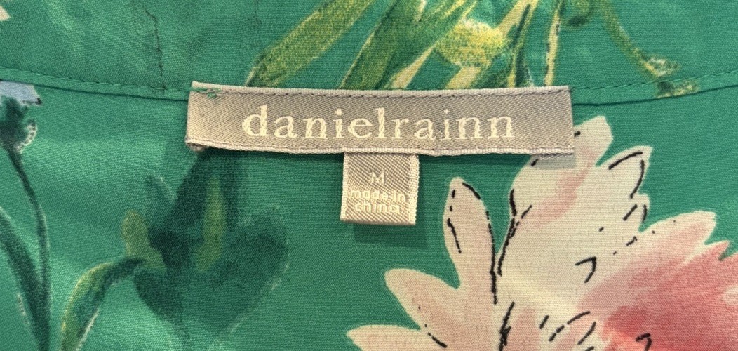 Women’s Daniel Rainn Green Floral Blouse Medium M Cap Sleeve Top