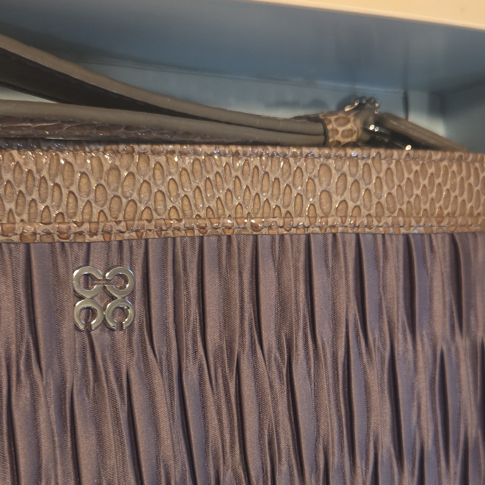 Coach Pleated Shoulder Bag Zip Pouch Wristlet Brown Purple Lined Pockets