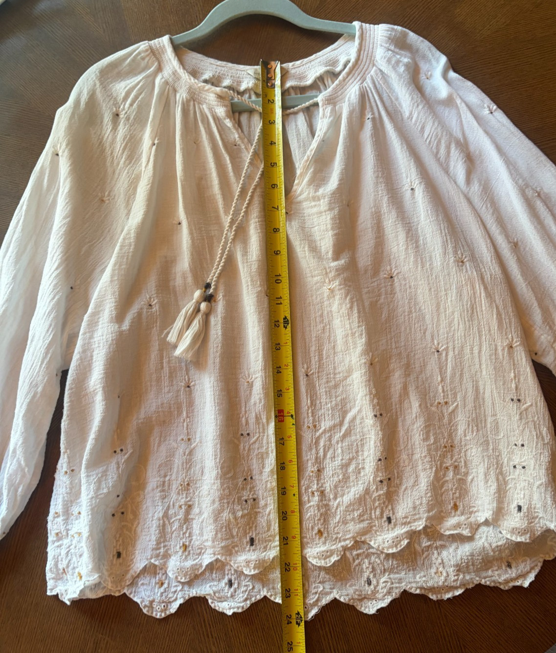 Lucky Brand Boho White Eyelet Embroidered Peasant Bouse Cotton Embroidered Med
