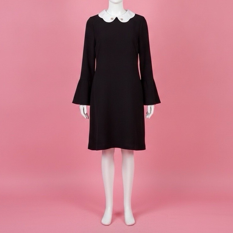 Ivanka Trump Black White Peter Pan Neck Button Accent Shift Knee Dress 14