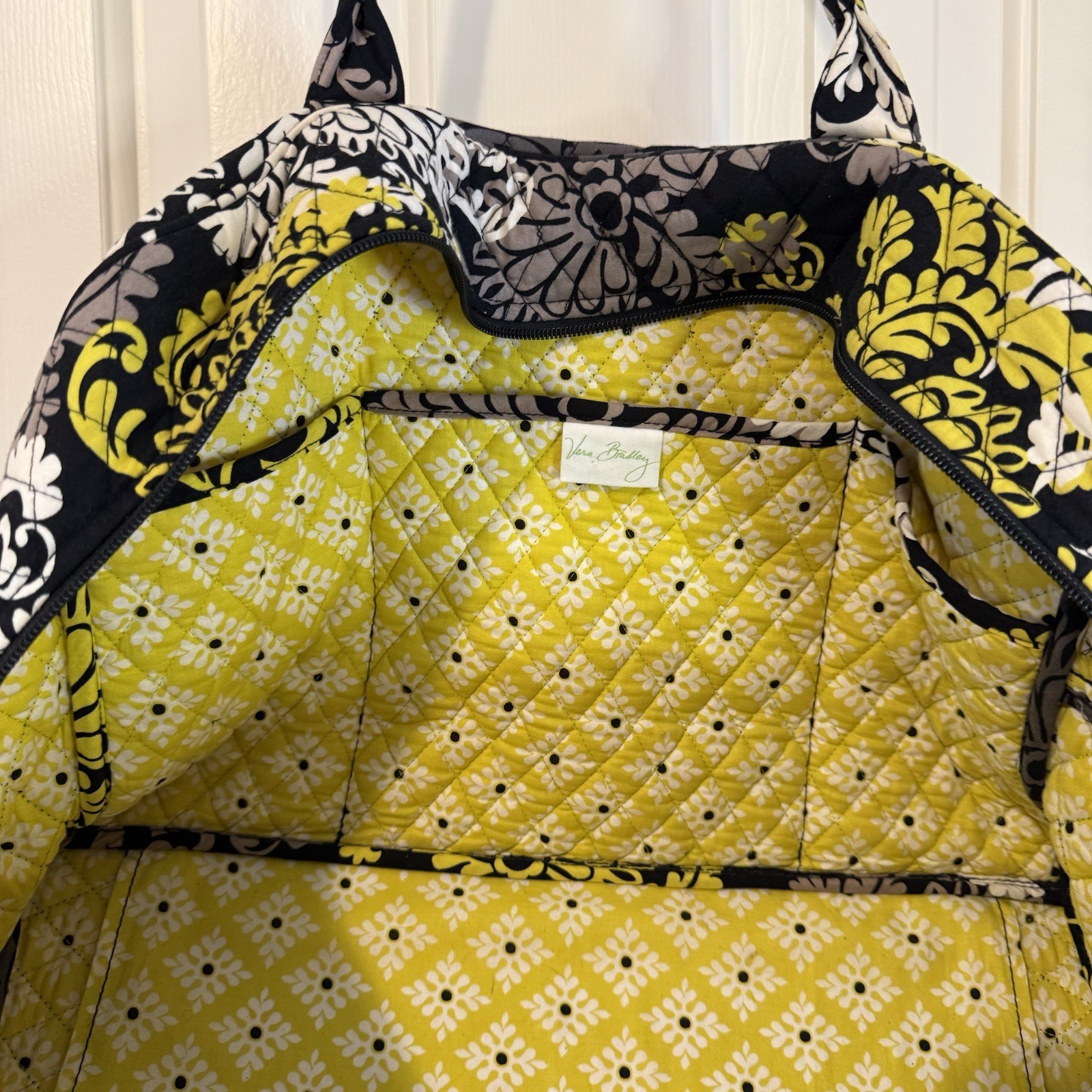 Vera Bradley Fanfare Traveler Weekender Bag Black White Yellow Boho Paisley