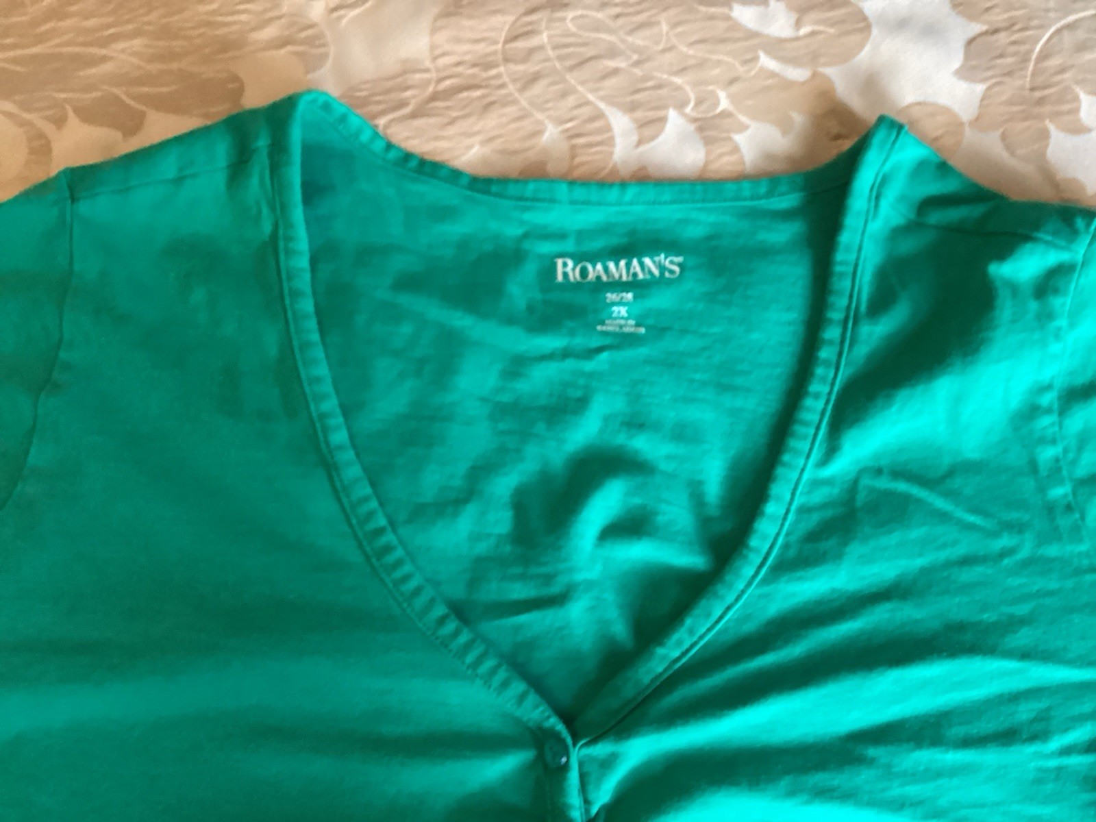 Romans Womens Green Pull Over Shirt Top Short Sleeve 2X 100% Cotton